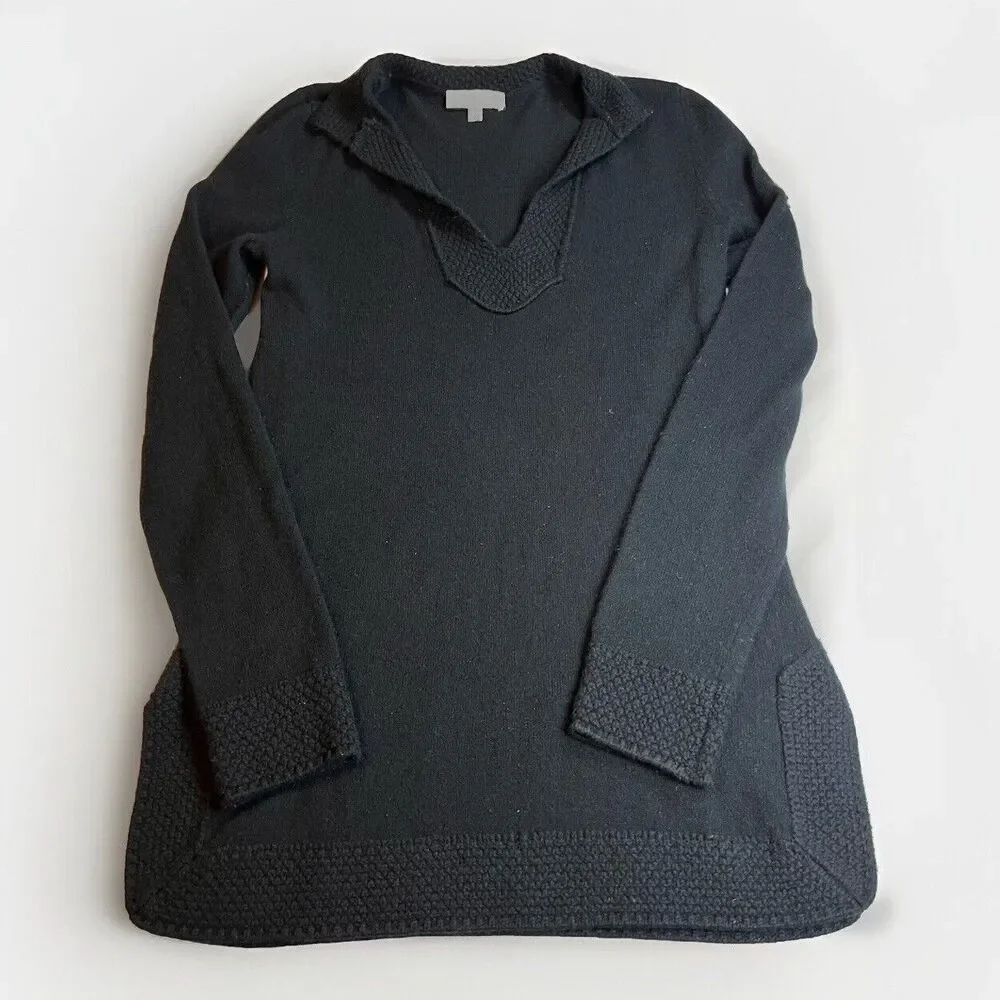 Tory Burch 100% Cashmere Tunic Sweater Women’s Small‎ Black VNeck Long Sleeve